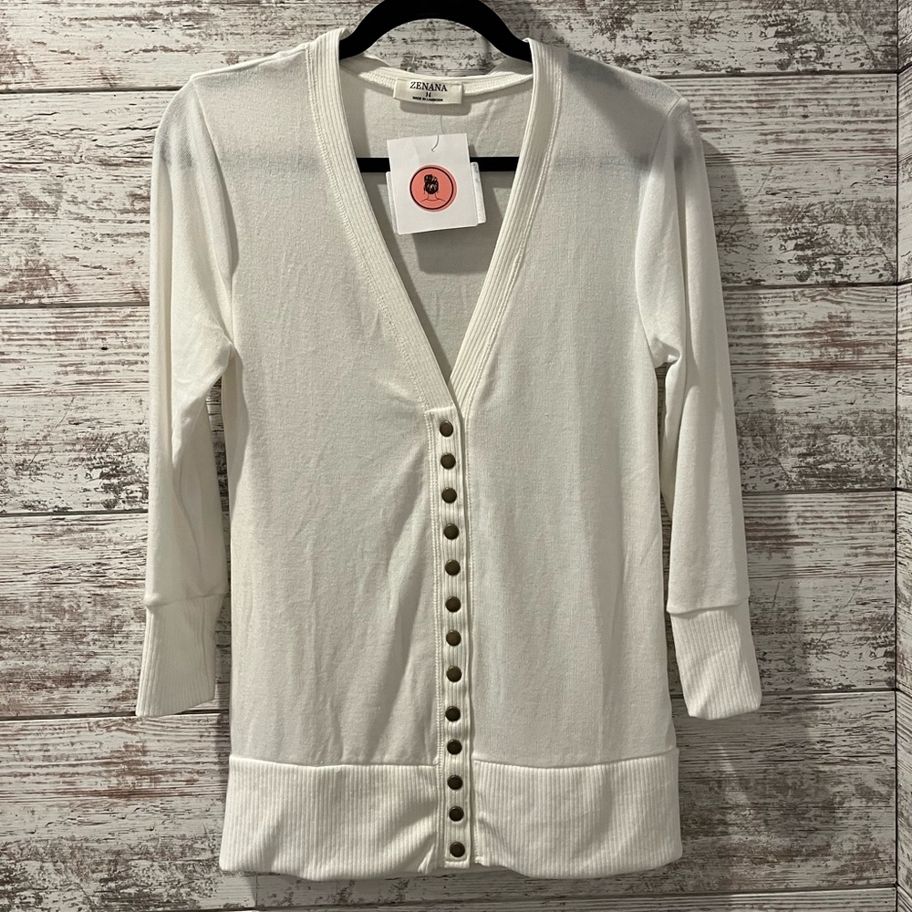 Zenana Outfitters White Cardigan Sweater